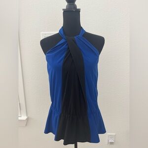Cache Elegant Blue and Black Halter Top
